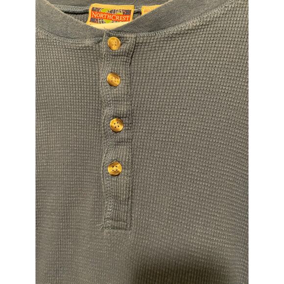 Northcrest Men's Waffle Thermal Henley Shirt Long Sleeve Blue Cotton Y2k XL - Picture 3 of 6